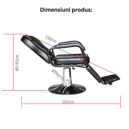 Scaun profesional pentru frizerie si barber shop Invincio™ Plus 2, Rotire la 360 grade, Reglabil pe inaltime, Tetiera reglabila, Culoare Negru