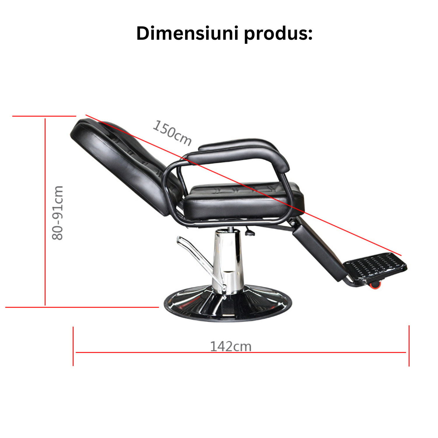 Scaun profesional pentru frizerie si barber shop Invincio™ Plus 2, Rotire la 360 grade, Rabatabil 160 grade, Piston hidraulic, Reglabil pe inaltime, Tetiera reglabila, Piele ecologica, Culoare Negru