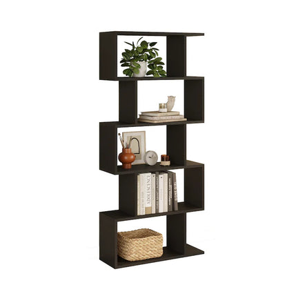 Biblioteca Multifunctionala Bezubi Santorini, 5 rafturi, Design Modern si Elegant, Stabila, Rezistenta la Zgariere, Usor de asamblat, Sigura si Eco-Friendly, Negru